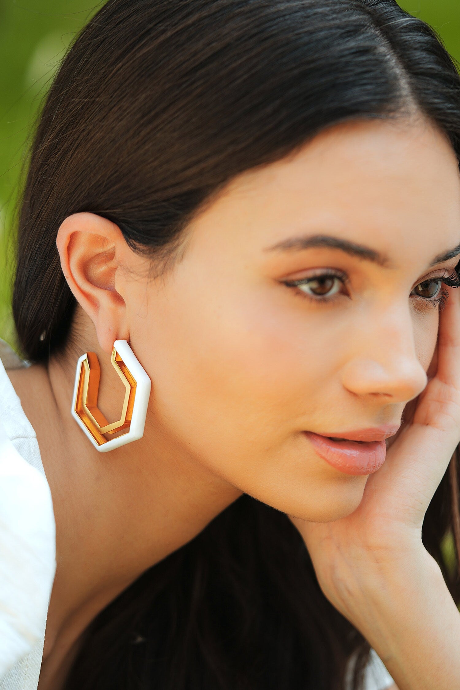Devine White Enamel Gold Earrings 