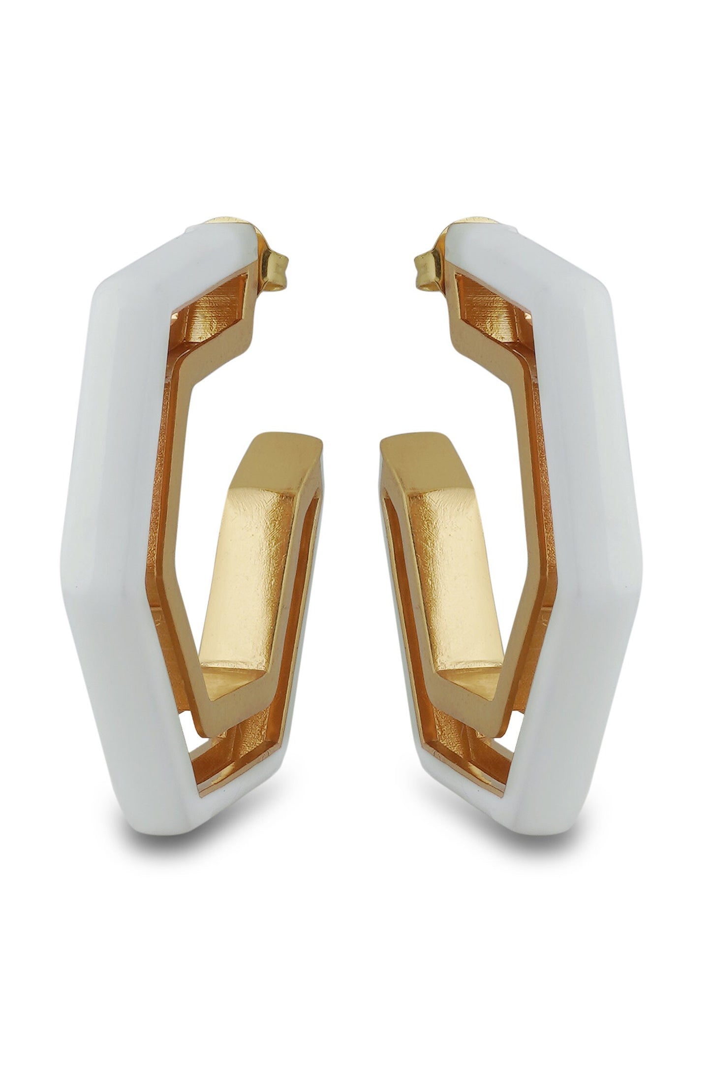 Devine White Enamel Gold Earrings 