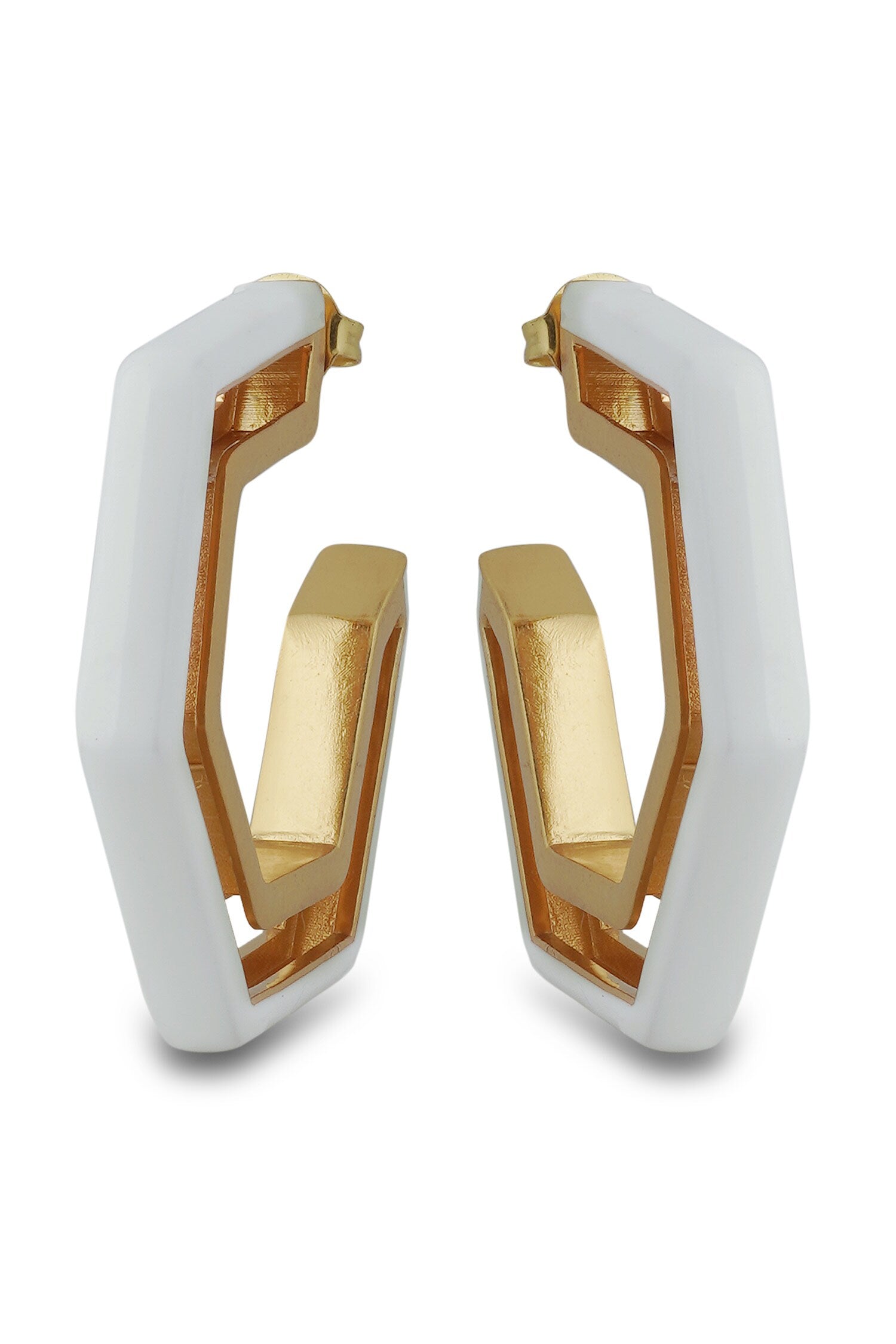 Devine White Enamel Gold Earrings 