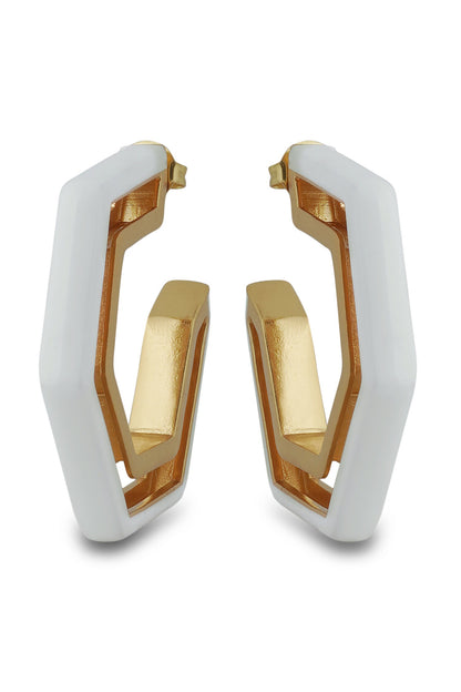 Devine White Enamel Gold Earrings 