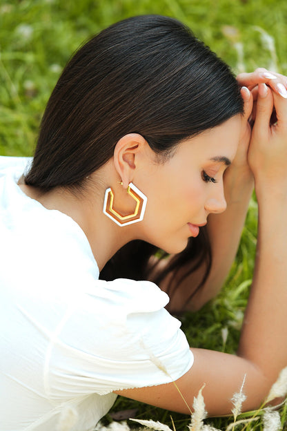 Devine White Enamel Gold Earrings 