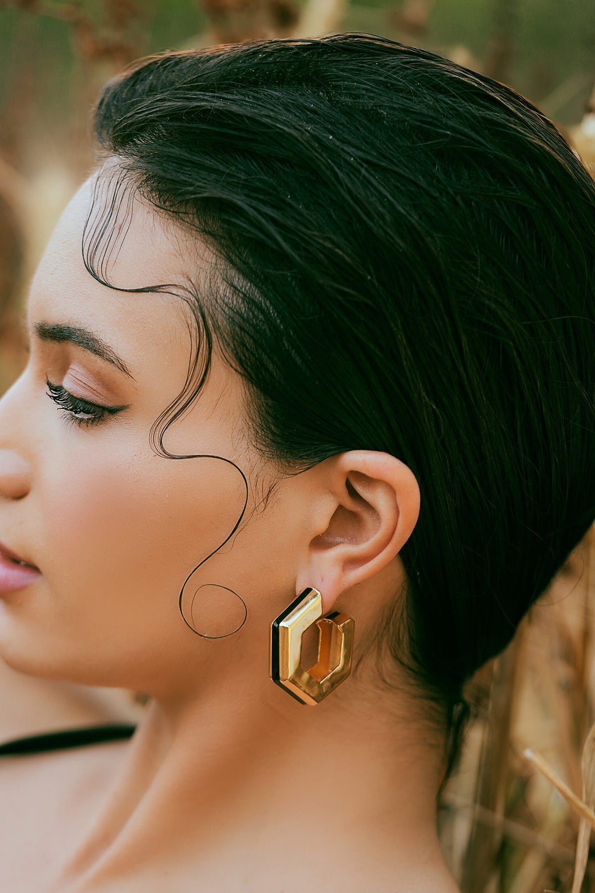 Helixa Black Enamel Gold Hoops 