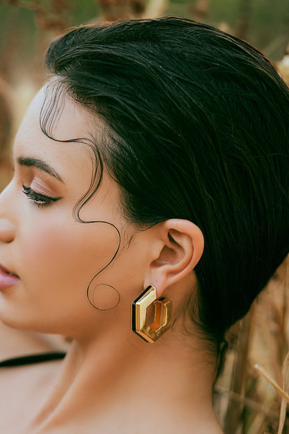 Helixa Black Enamel Gold Hoops 