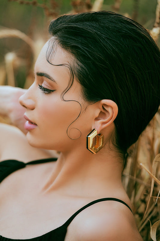 Helixa Black Enamel Gold Hoops 