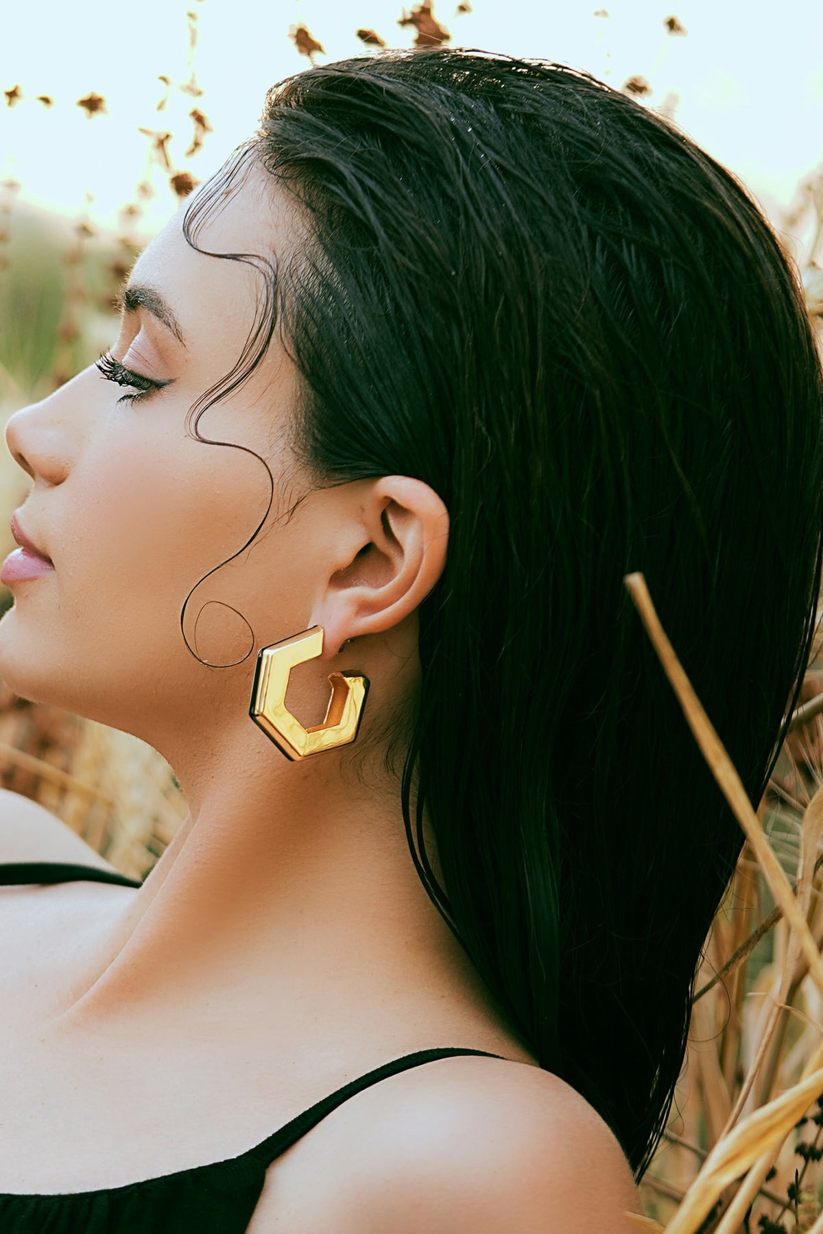 Helixa Black Enamel Gold Hoops 