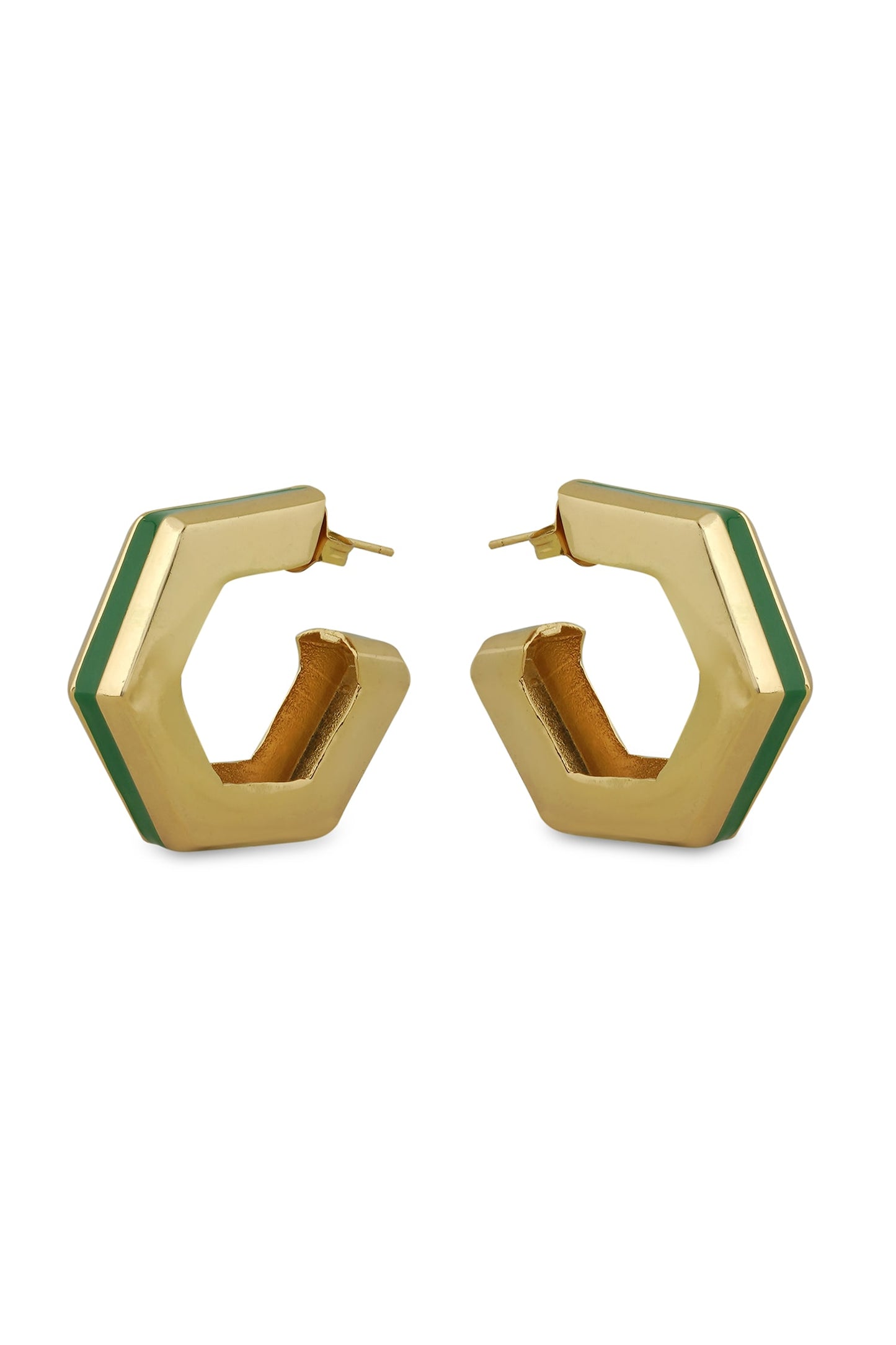 Helixa Green Enamel Gold Hoops 