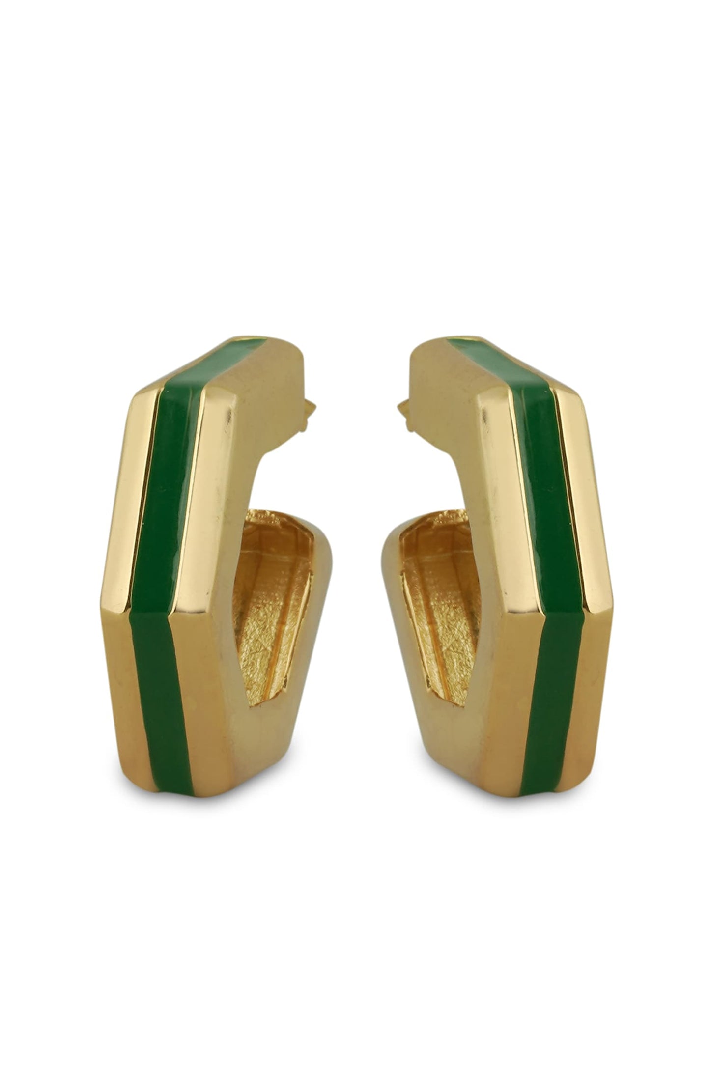 Helixa Green Enamel Gold Hoops 