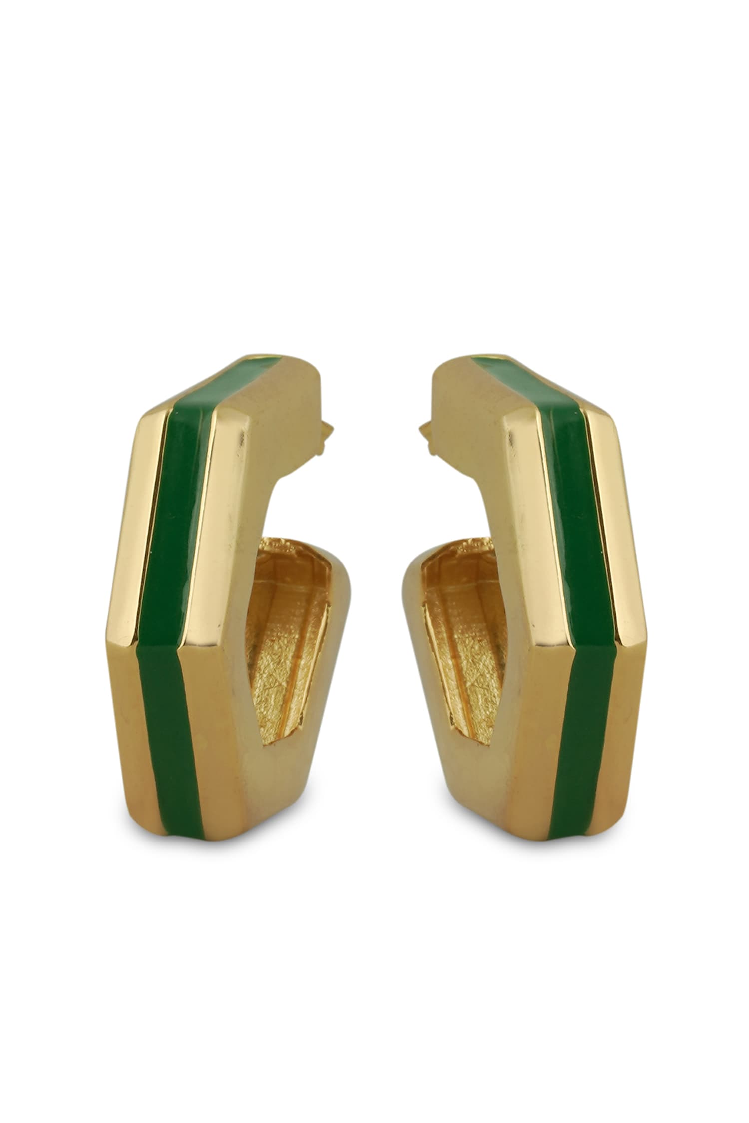 Helixa Green Enamel Gold Hoops 