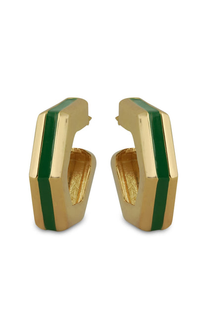 Helixa Green Enamel Gold Hoops 