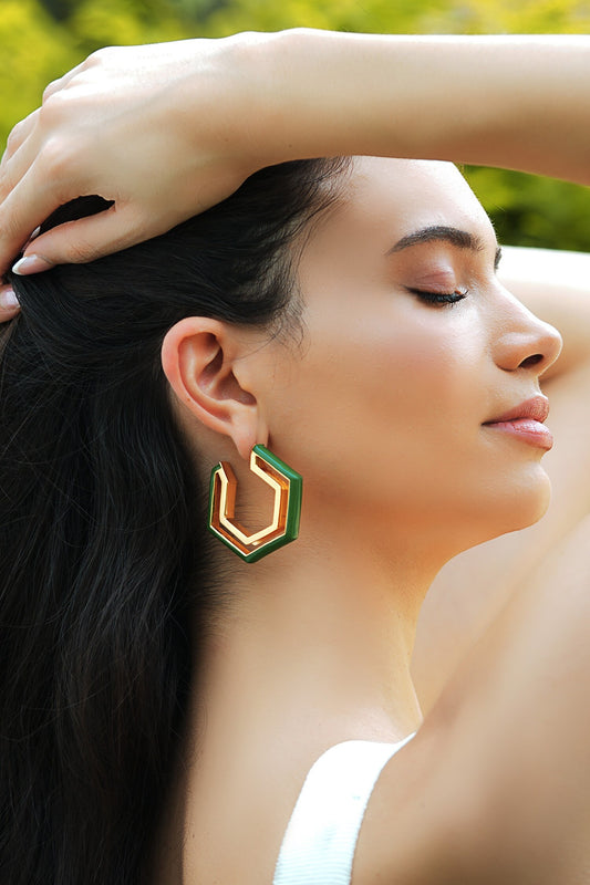 Helixa Green Enamel Gold Hoops 