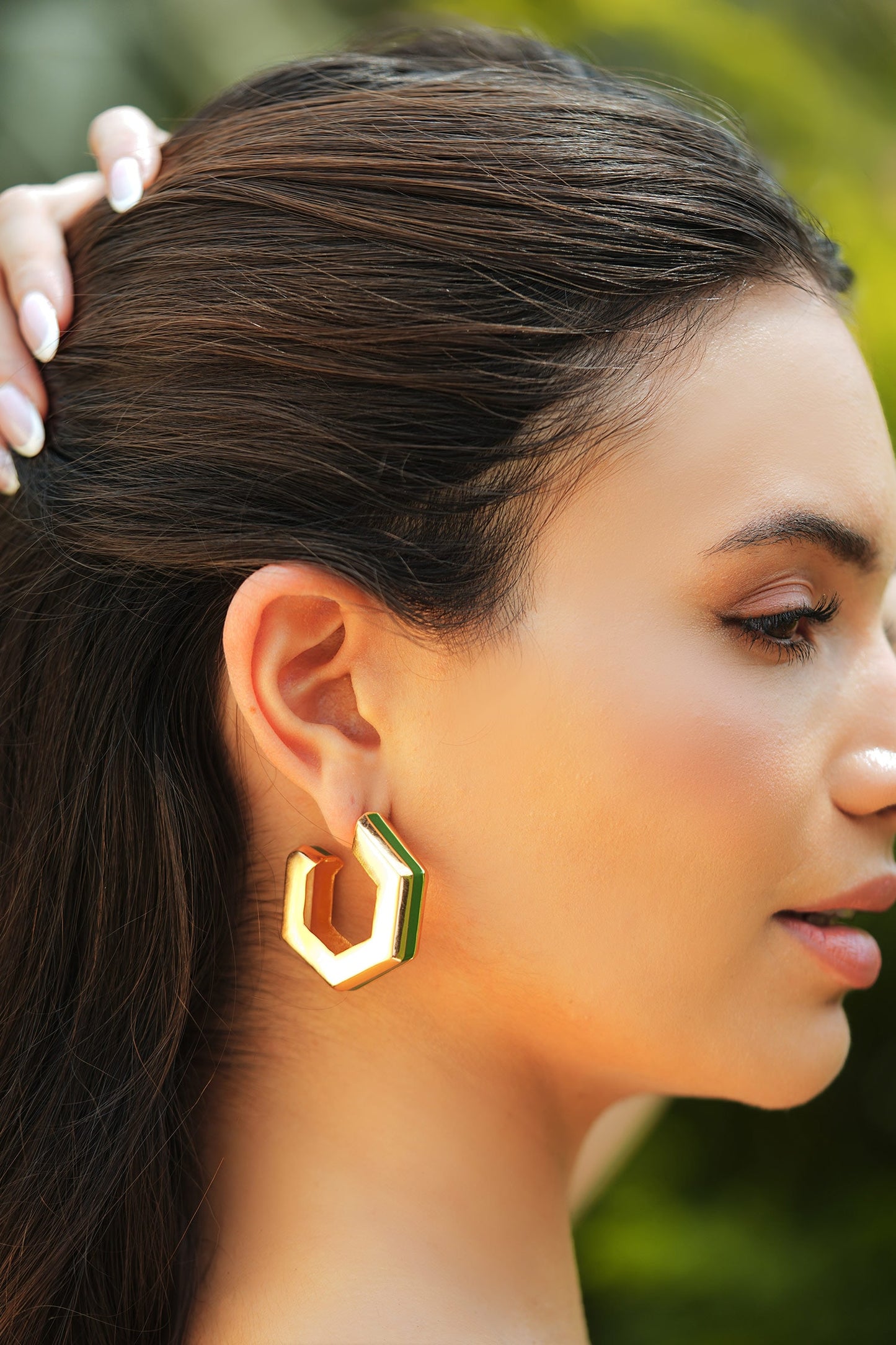 Helixa Green Enamel Gold Hoops 