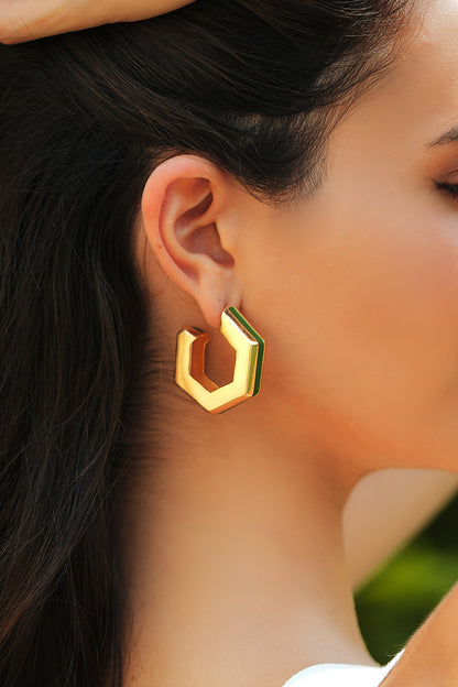 Helixa Green Enamel Gold Hoops 