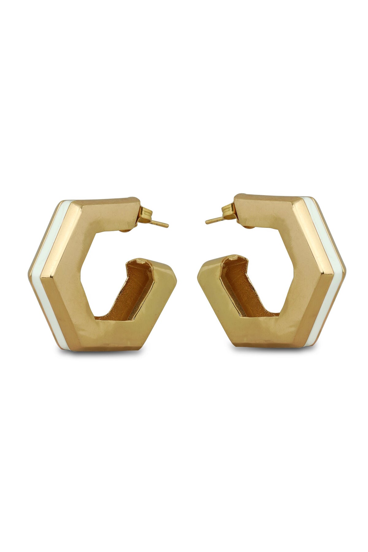 Helixa White Enamel Gold Hoops 