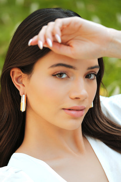 Helixa White Enamel Gold Hoops 