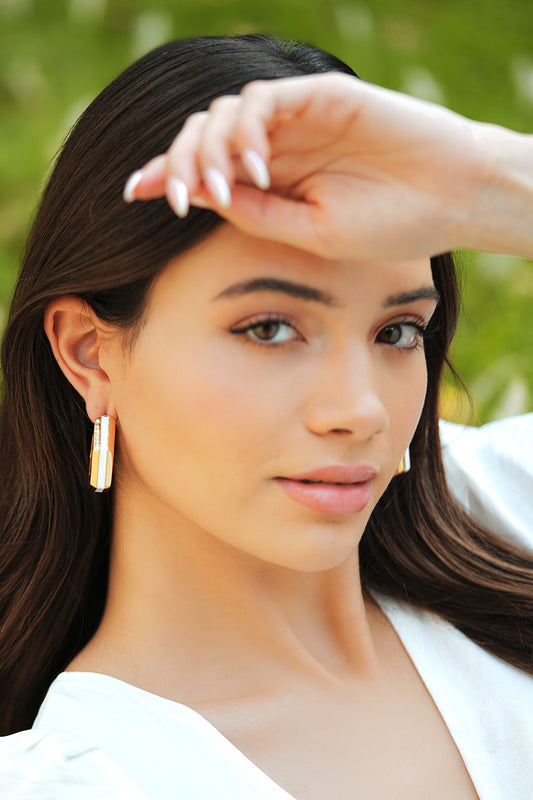 Helixa White Enamel Gold Hoops 