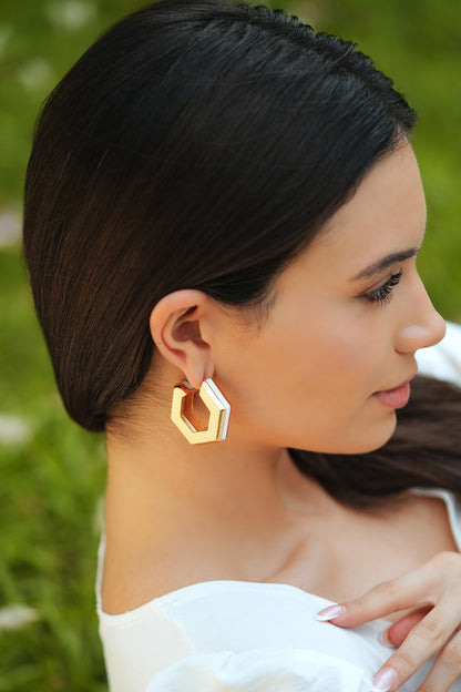 Helixa White Enamel Gold Hoops 