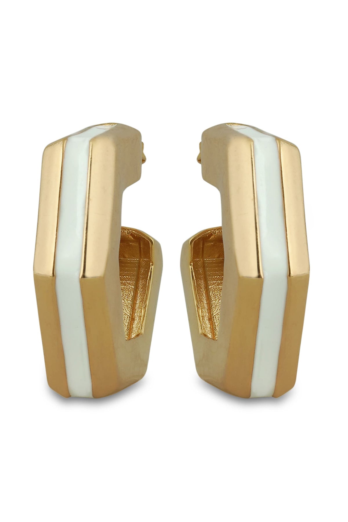 Helixa White Enamel Gold Hoops 