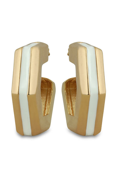Helixa White Enamel Gold Hoops 