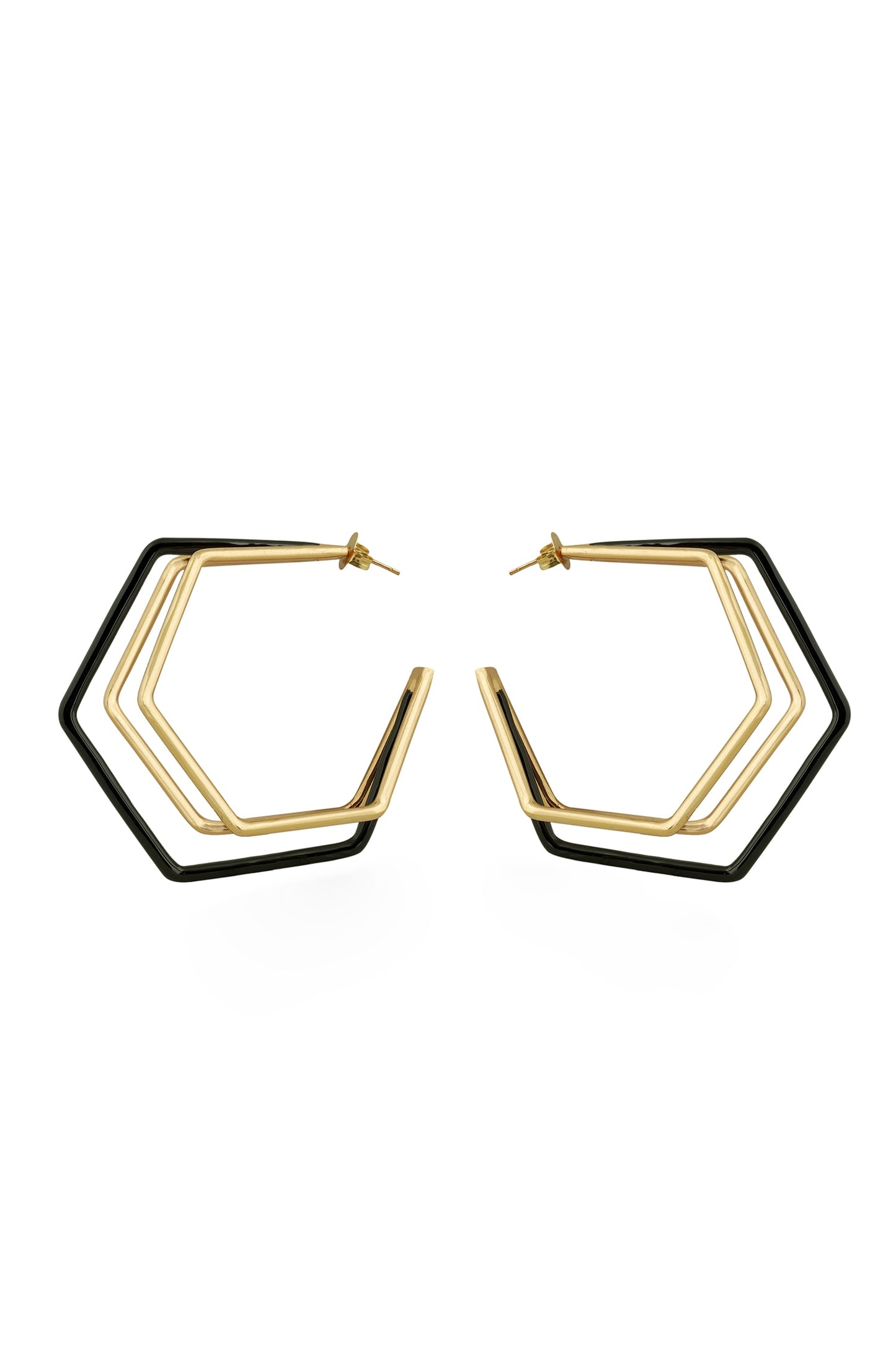 Small Trio Black Enamel Gold Hoops 