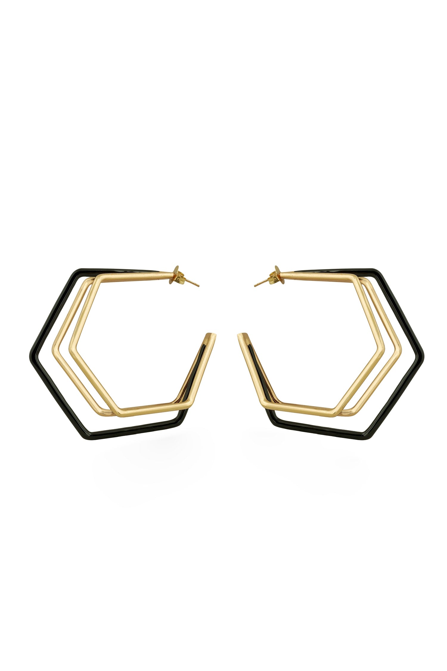 Small Trio Black Enamel Gold Hoops 