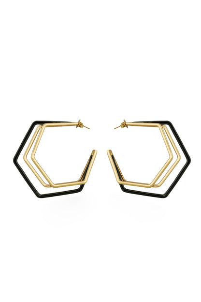 Small Trio Black Enamel Gold Hoops 