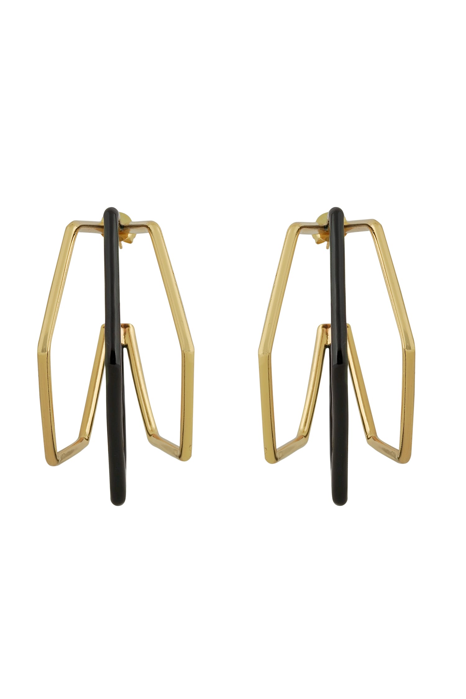 Small Trio Black Enamel Gold Hoops 