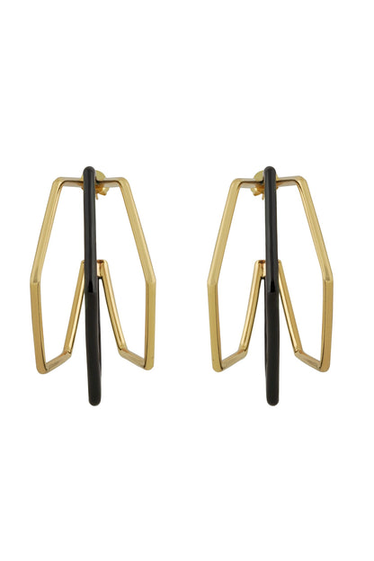 Small Trio Black Enamel Gold Hoops 