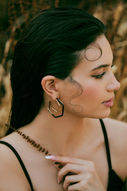 Small Trio Black Enamel Gold Hoops 