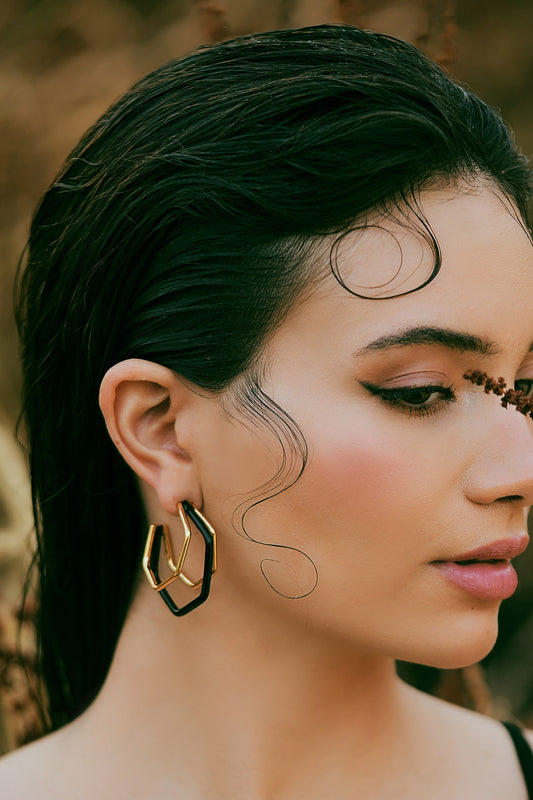 Small Trio Black Enamel Gold Hoops 