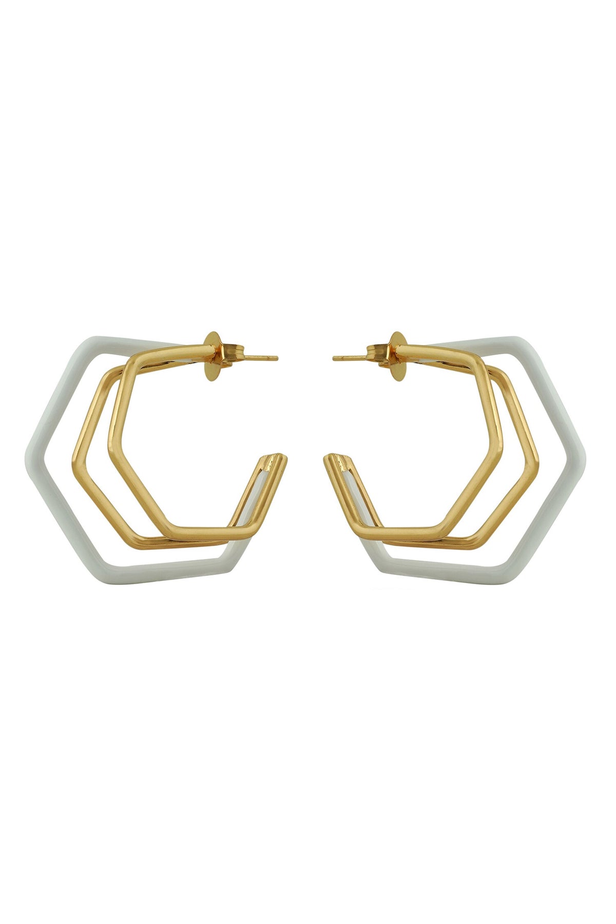 Small Trio White Enamel Gold Hoops 