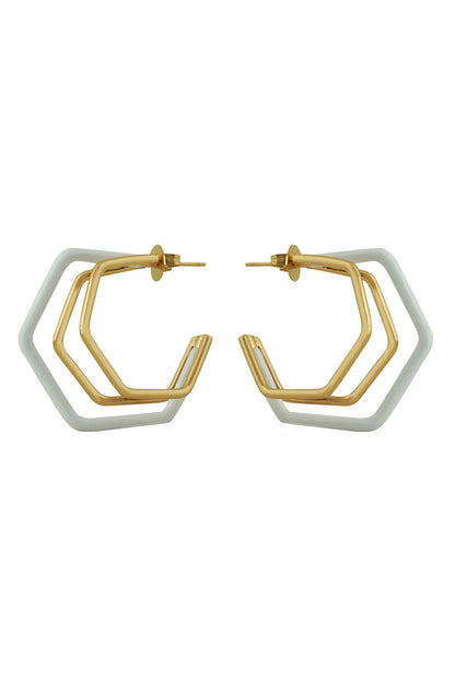 Small Trio White Enamel Gold Hoops 