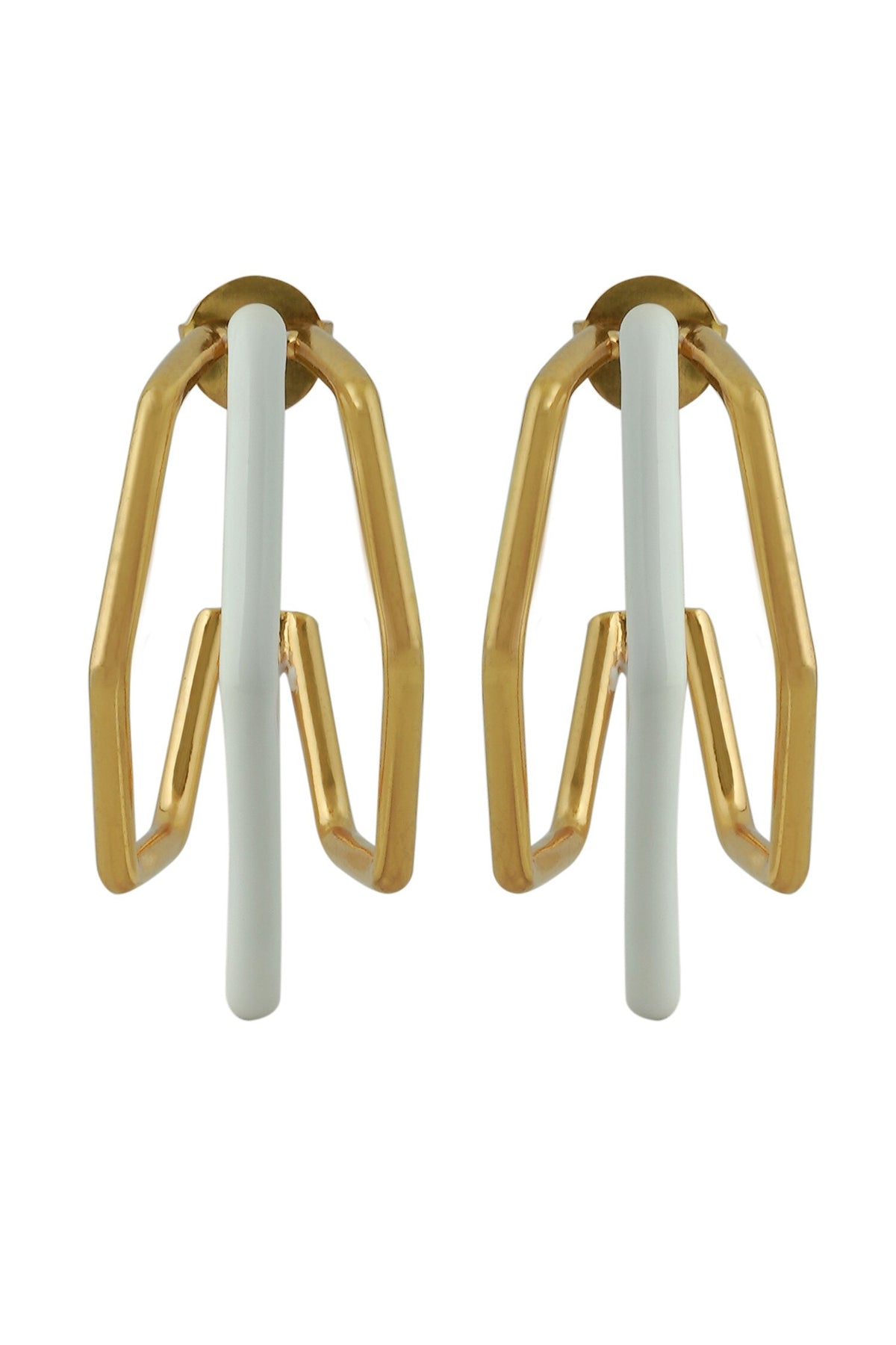 Small Trio White Enamel Gold Hoops 