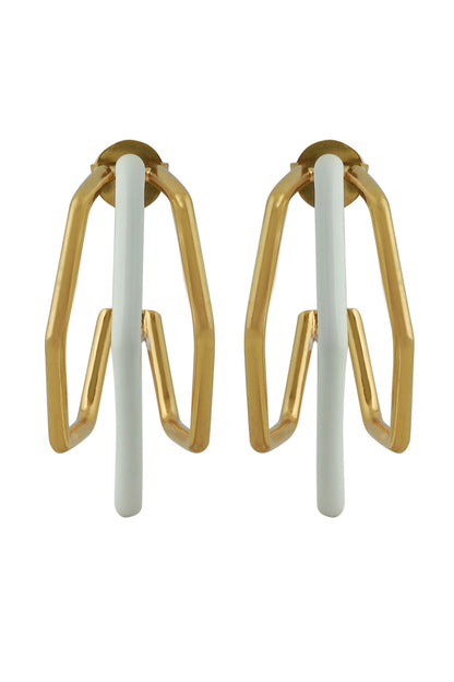 Small Trio White Enamel Gold Hoops 