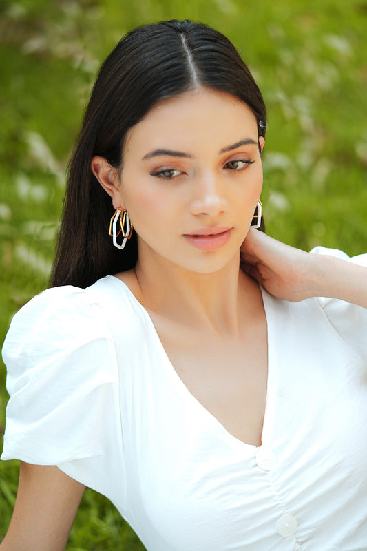 Small Trio White Enamel Gold Hoops 