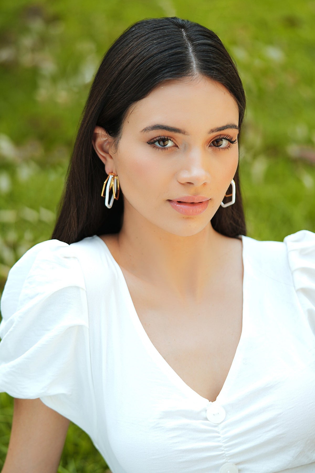 Small Trio White Enamel Gold Hoops 