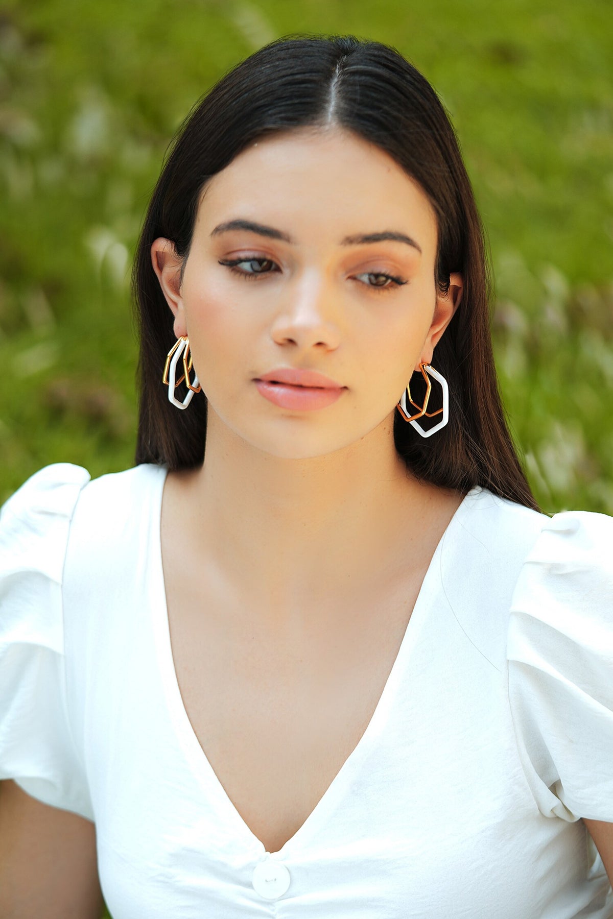 Small Trio White Enamel Gold Hoops 