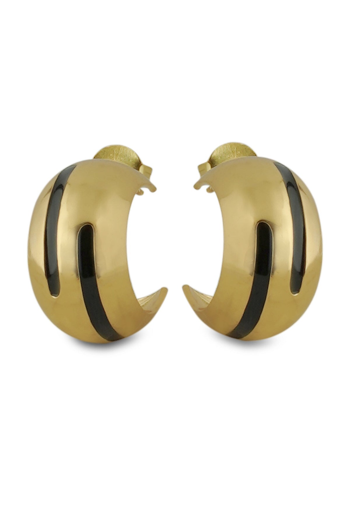 Luna Black Enamel Gold Hoops 