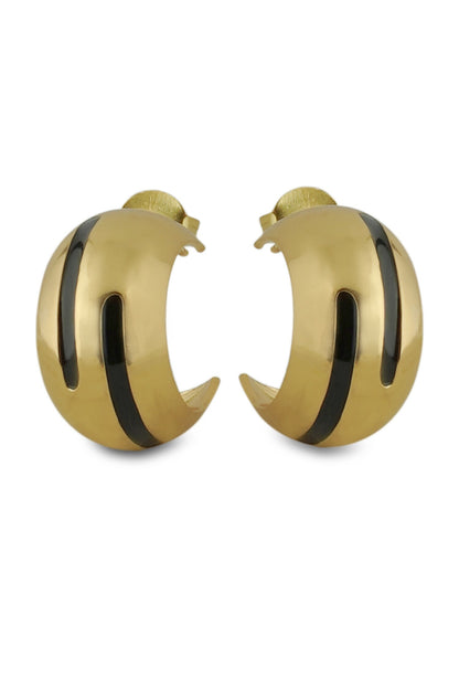 Luna Black Enamel Gold Hoops 