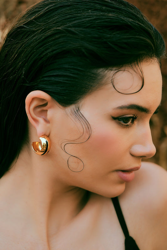 Luna Black Enamel Gold Hoops 