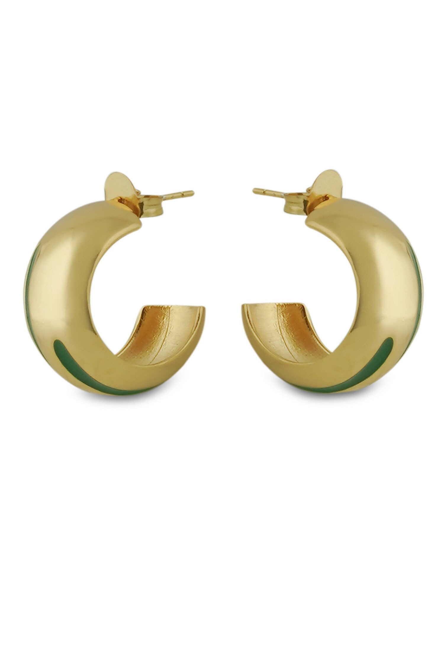 Luna Green Enamel Gold Hoops 