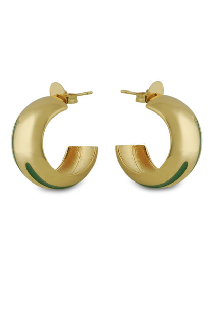 Luna Green Enamel Gold Hoops 