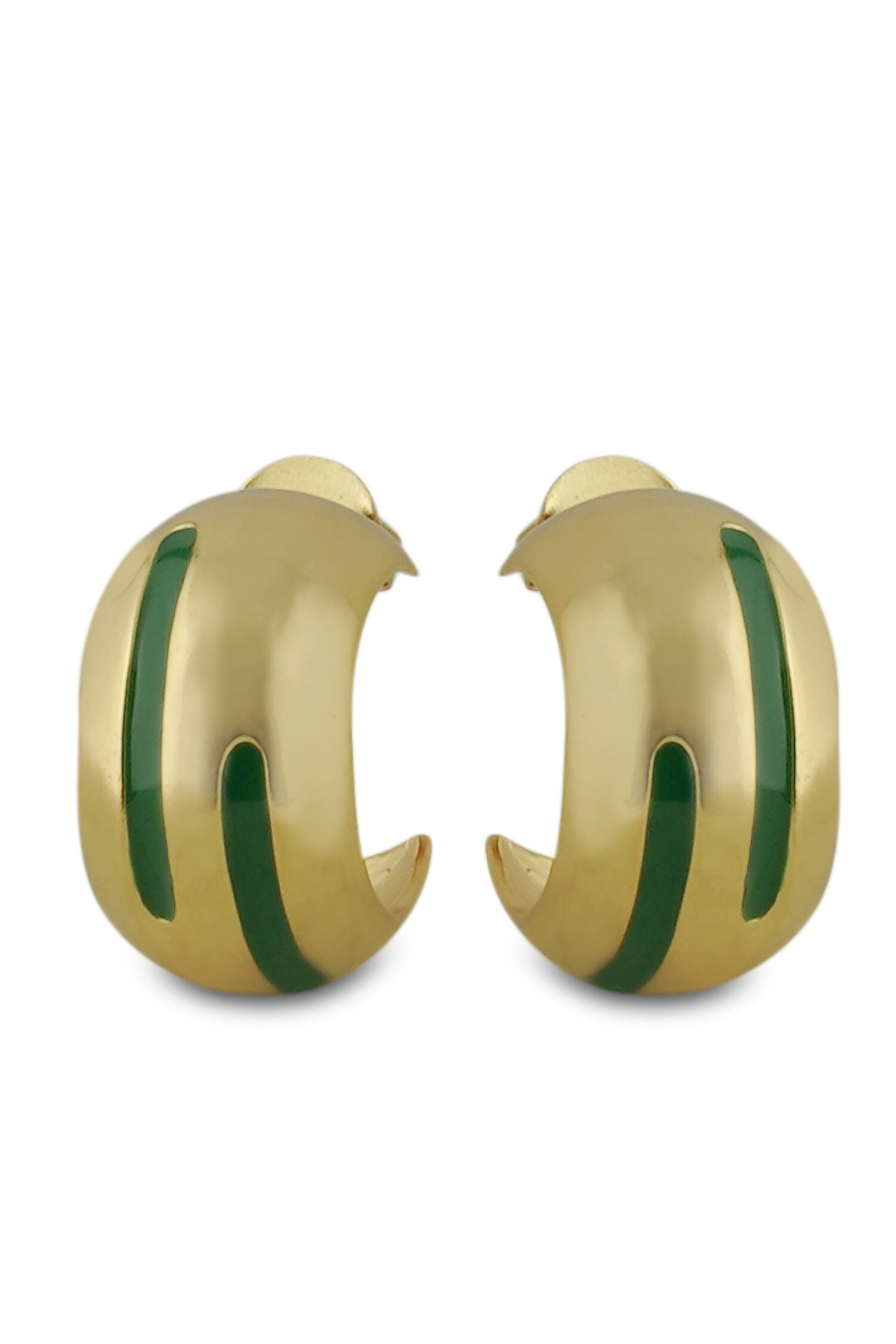 Luna Green Enamel Gold Hoops 