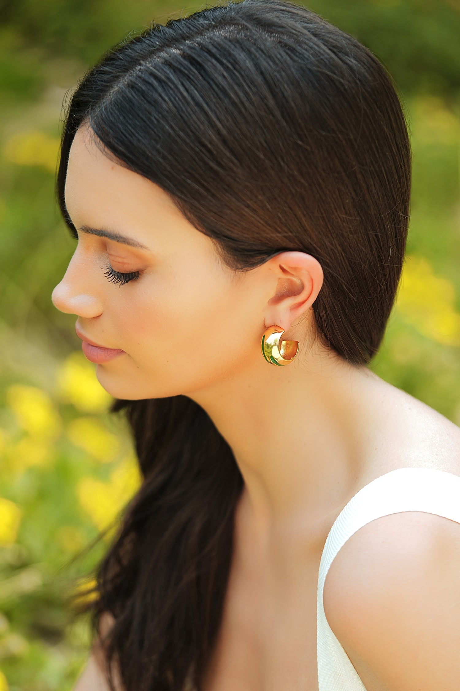 Luna Green Enamel Gold Hoops 