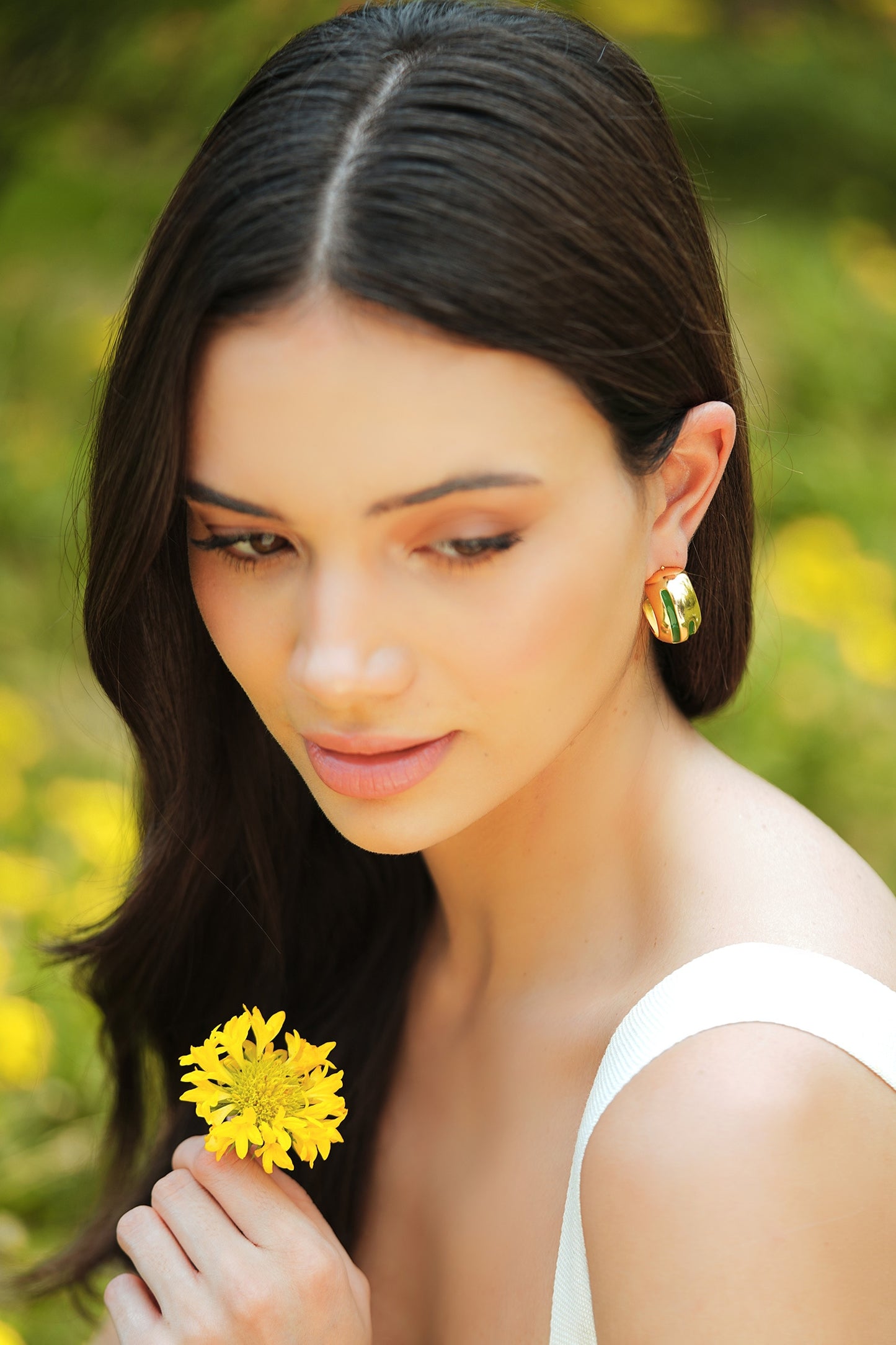 Luna Green Enamel Gold Hoops 