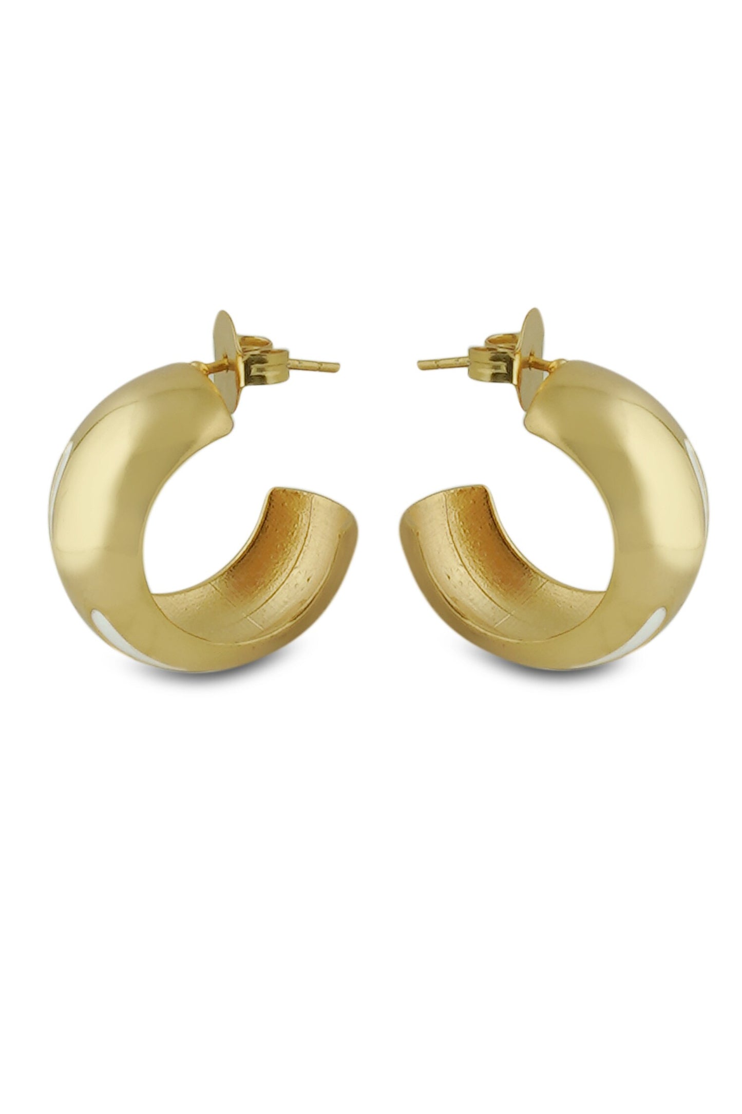 Luna White Enamel Gold Hoops 