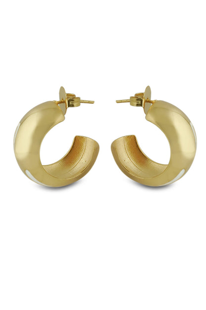 Luna White Enamel Gold Hoops 