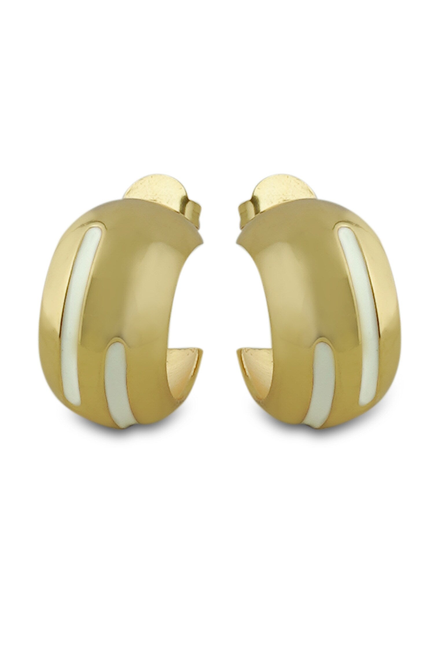 Luna White Enamel Gold Hoops 