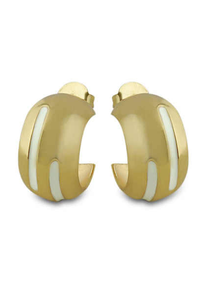 Luna White Enamel Gold Hoops 