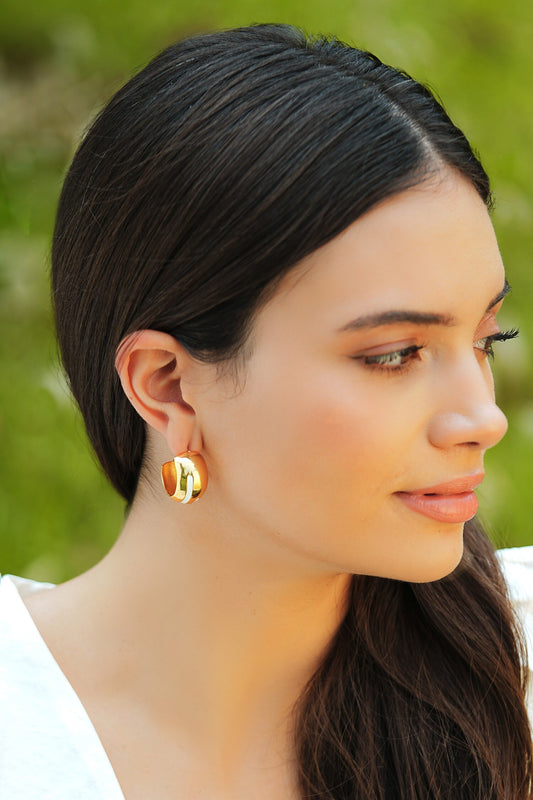Luna White Enamel Gold Hoops 