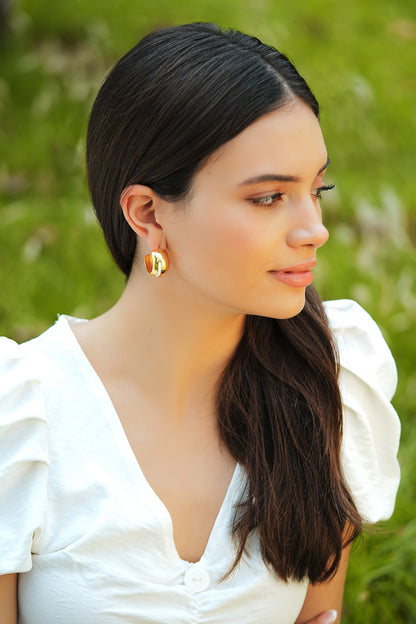Luna White Enamel Gold Hoops 